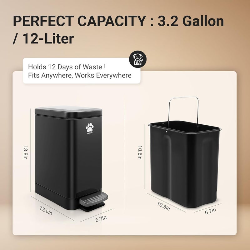 PREMJIN Dog Poop Trash Can Outside with Poop Scooper for Dogs, 12L/3.2Gal Metal Outdoor Garbage Can with Lid Suitable for Small, Medium and Large Dogs (Tungsten Steel) - Image 2
